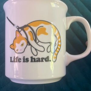 Life is Hard Cat On A Leash Mug NEW without box. Microwave and dishwasher safe